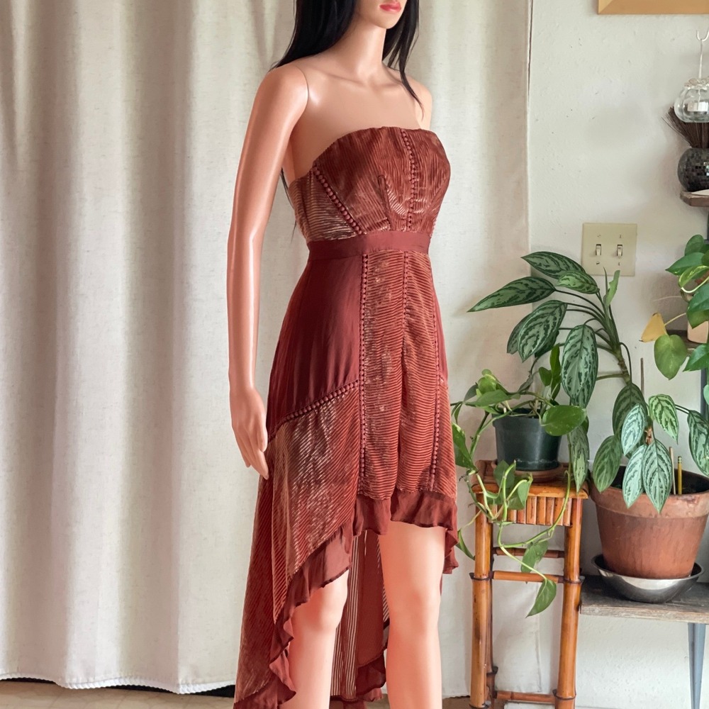Anthropologie Brown Velvet Strapless High-Low Dress Whimsigoth Boho‎ Petite 2P
